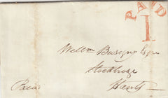 143012 1840 MAIL MARLBOROUGH, WILTS TO STOCKBRIDGE, HANTS WITH MARLBOROUGH 'PAID/1' UNIFORM PENNY POST HANDSTAMP (WL451).