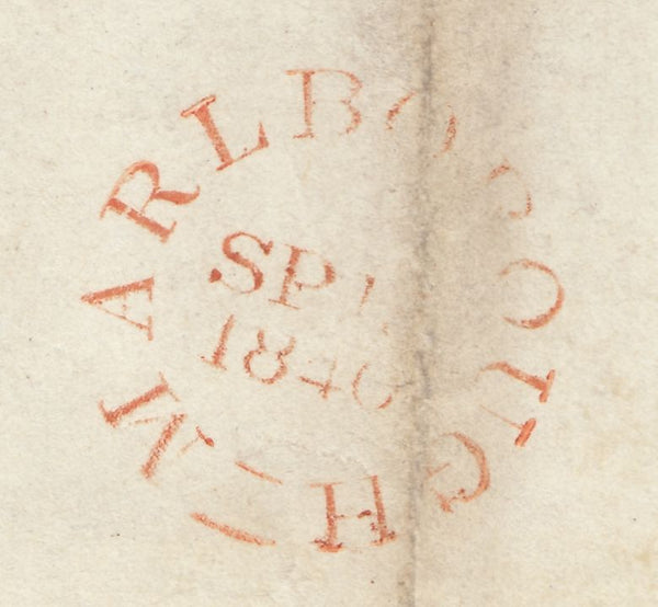 143012 1840 MAIL MARLBOROUGH, WILTS TO STOCKBRIDGE, HANTS WITH MARLBOROUGH 'PAID/1' UNIFORM PENNY POST HANDSTAMP (WL451).