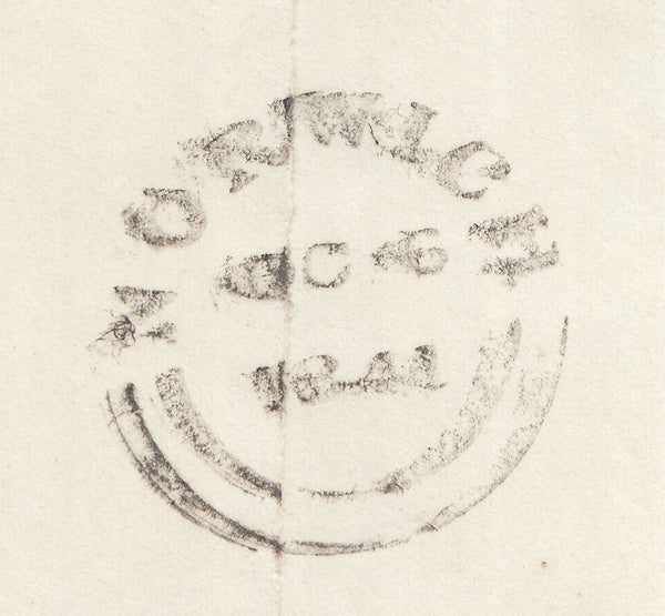 143016 1841 MAIL NORWICH TO WYMONDHAM, NORFOLK WITH 'MAGDALEN.ST./NORWICH' RECEIVER'S HANDSTAMP IN BLACK (NK324b).