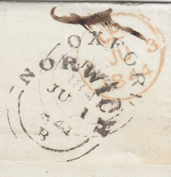 143020 1844 MAIL ACLE, NORWICH TO MAGDALEN COLLEGE, OXFORD 1D (SG8) FINE '576' NUMERAL OF ACLE AND 'ACLE' UDC (NK4).