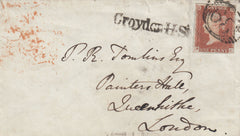 143023 1846 MAIL USED IN LONDON TO 'Painters Hall' 1D (SG8) AND 'Croydon.H.St' RECEIVER'S HANDSTAMP (L514/CROYHS14).