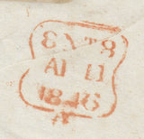 143023 1846 MAIL USED IN LONDON TO 'Painters Hall' 1D (SG8) AND 'Croydon.H.St' RECEIVER'S HANDSTAMP (L514/CROYHS14).