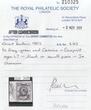 143024 1902 QV Is GREEN AND CARMINE 'BOARD OF EDUCATION' OFFICIAL (SG082) FINE USED WITH RPS CERTIFICATE.0.00.