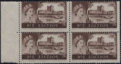 143027 1959 2/6d DE LA RUE CASTLE (SG595) RIGHT MARGINAL UNUSED BLOCK OF FOUR SUPERB OFFSET ON REVERSE.