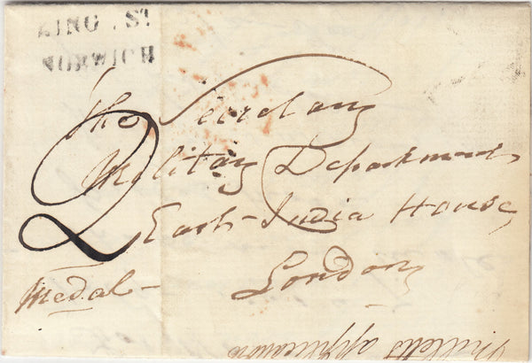 143028 1848 MAIL NORWICH TO LONDON, POSTAGE UNPAID WITH 'KING ST/NORWICH' RECEIVER'S HANDSTAMP (NK324d).
