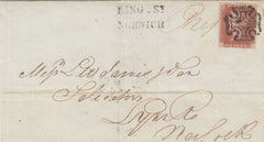 143029 1841 MAIL NORWICH TO KINGS LYNN 1D (SG8) 'KING ST/NORWICH' RECEIVER'S HANDSTAMP (NK324D).