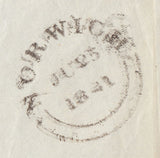 143029 1841 MAIL NORWICH TO KINGS LYNN 1D (SG8) 'KING ST/NORWICH' RECEIVER'S HANDSTAMP (NK324D).