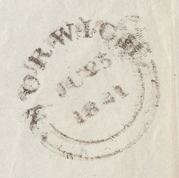 143029 1841 MAIL NORWICH TO KINGS LYNN 1D (SG8) 'KING ST/NORWICH' RECEIVER'S HANDSTAMP (NK324D).