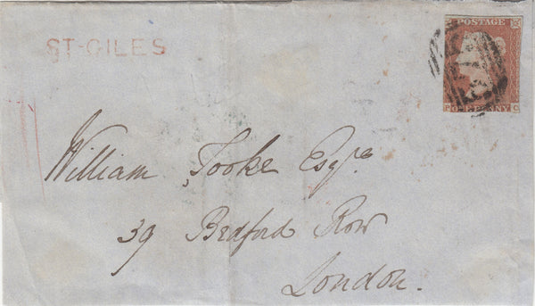 143031 1849 MAIL NORWICH TO LONDON 1D (SG8) 'ST-GILES' RECEIVER'S HANDSTAMP (NK324f).