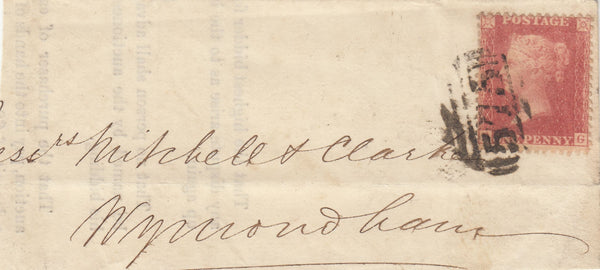 143032 CIRCA 1857 PIECE FROM NORFOLK TO WYMONDHAM 1D (SG40) 'ST. GILES .GATES' CIRCULAR HANDSTAMP.