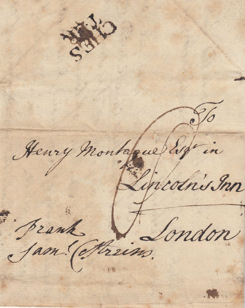 143033 1744 FREE MAIL CHESTER TO LONDON WITH 'CHES/TER' TWO LINE HANDSTAMP (CH74).
