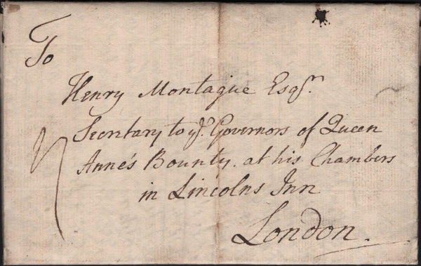 143034 1755 MAIL BOROUGHBRIDGE, NORTH YORKS TO LONDON WITH 'BOROUGH/BRIDGE' TWO LINE HANDSTAMP, UNLISTED COUNTY CATALOGUE.