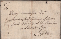 143034 1755 MAIL BOROUGHBRIDGE, NORTH YORKS TO LONDON WITH 'BOROUGH/BRIDGE' TWO LINE HANDSTAMP, UNLISTED COUNTY CATALOGUE.