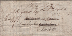 143046 1780 LARGE ENTIRE LETTER LONDON TO KILDWICK CRAVEN, YORKSHIRE, MISSENT TO BRADFORD IN YORKSHIRE AND REDIRECTED BACK TO LONDON.