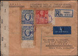 143049 1944 REGISTERED AIRMAIL TANGIER TO SAN JOSE, COSTA RICA WITH 5s RED (SG477) AND 10s ULTRAMARINE  (SG478b) X 2.