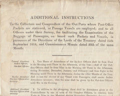143051 1814 PRINTED INSTRUCTIONS CONCERNING THE EXAMINATION OF THE BAGGAGE OF PASSENGERS IN 'OUT PORTS ' WHERE POST OFFICE PACKETS OR PASSAGE VESSELS ARE USED.
