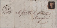 143052 1840 VERY FINE PRINTED MATTER RE PRICES ETC LONDON TO HAVANT, HANTS 1D BLACK PL.2 (SG2)(TD).