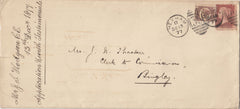 143054 1877 MAIL HEXHAM TO BINGLEY ½d PL.3 (SG48) 1d PL.156 (SG43).