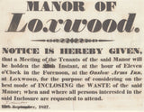 143055 1827 PRINTED NOTICE RE 'LAND INCLOSING' AT 'MANOR OF LOXWOOD', WEST SUSSEX.