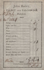 143058 1804 COACHING INN RECEIPT 'TALBOT AND FALCON INN, Wakefield'.