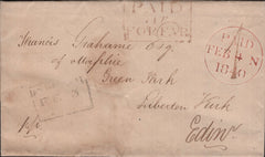 143068 1840 MAIL FORFAR TO EDINBURGH WITH FORFAR '1' UNIFORM PENNY POST HAND STAMP AND BOXED 'PAID/AT/FORFAR' HAND STAMP.