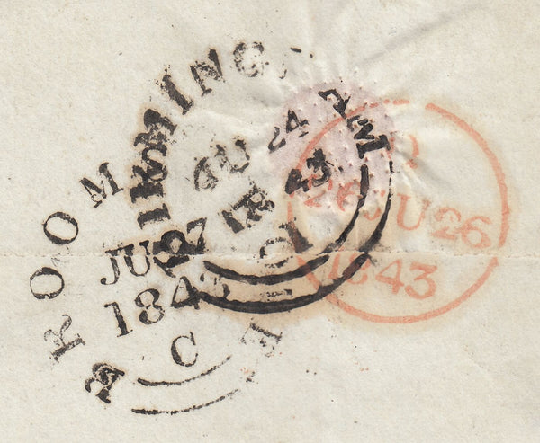 143069 1843 MAIL BIRMINGHAM TO REDDITCH 1d (SG8) MISSORTED FINE STRIKE 'Missent to/Exeter' HAND STAMP.