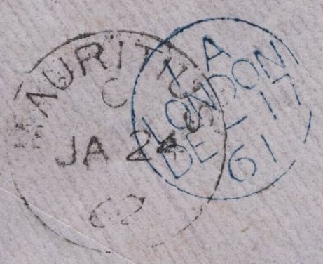 143084 1861 MAIL BELFAST TO PORT LOUIS, MAURITIUS 1d (SG40) X 6.