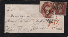 143086 1854 MOURNING ENVELOPE LONDON TO GENEVA SUPERB 10d BROWN EMBOSSED (SG57) AND 1D PL.193 (SG17).