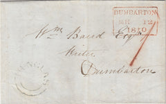 143094 1850 MAIL DUMBUCK USED LOCALLY TO DUMBARTON WITH DUMBARTON '1' UNIFORM PENNY POST HANDSTAMP.