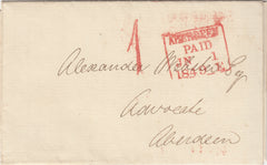143097 1849 MAIL USED LOCALLY IN ABERDEEN WITH ABERDEEN '1' UNIFORM PENNY POST HANDSTAMP IN THE DISTINCTIVE RUBY INK USED AT ABERDEEN.