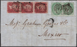 143099 1858 MAIL LONDON TO MEXICO 1s GREEN (SG72) X 2 1d (SG40) x 3.