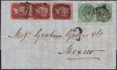 143099 1858 MAIL LONDON TO MEXICO 1s GREEN (SG72) X 2 1d (SG40) x 3.