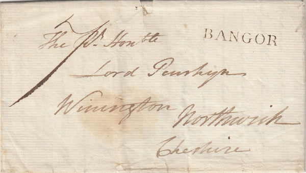 143100 1800 MAIL BANGOR, CAERNARVON TO CHESHIRE WITH 'BANGOR' HANDSTAMP (W191).