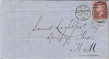143102 1868 MAIL LONDON TO HULL 1d PL.71 (SG43) FISCAL STAMP WITHIN.