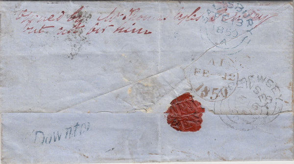 143103 1850 LETTER LONDON TO 'Wick Wilts' 1d (SG8) REDIRECTED WITH SIX REDIRECTIONS IN ATTEMPT TO DELIVER.