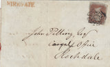 143108 1844 MAIL WAKEFIELD TO ROCHDALE 1d  (SG8) 'KIRKGATE' RECEIVER'S HANDSTAMP IN RED (YK3093).