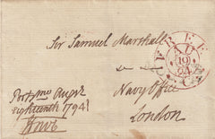 143119 1794 FREE MAIL PORTSMOUTH TO LONDON FROM EARL HOWE WITH LONDON 'FREE/C' FRANK HANDSTAMP (L776c).