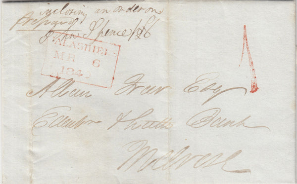 143128  1840 MAIL GALASHIELS TO MELROSE UNIFORM PENNY POST '1' HANDSTAMP OF GALASHIELS.