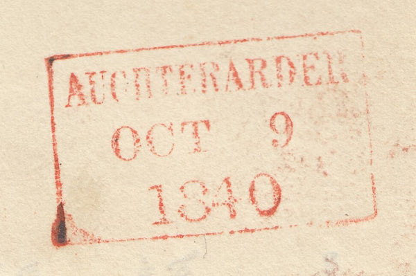 143130 1840 UNPAID MAIL AUCHTERARDER TO EDINBURGH WITH '2' UNIFORM PENNY POST CHARGEMARK IN BLACK.