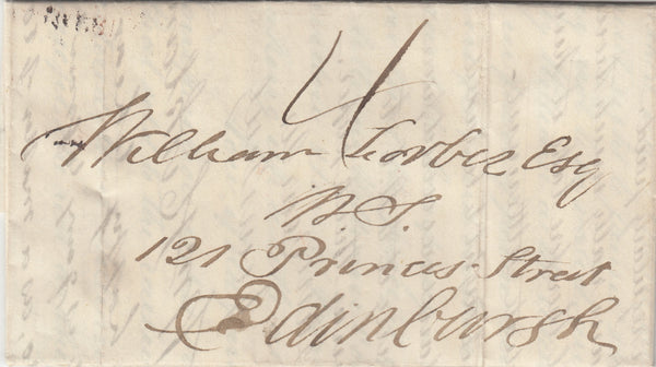 143133 1839 UNIFORM FOURPENNY POST AYR, SCOTLAND TO EDINBURGH WITH MANUSCRIPT '4' CHARGEMARK.