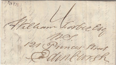 143133 1839 UNIFORM FOURPENNY POST AYR, SCOTLAND TO EDINBURGH WITH MANUSCRIPT '4' CHARGEMARK.