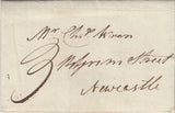 143147 1798 MAIL HOUGHTON, DURHAM TO NEWCASTLE WITH 'SUNDERLAND' HORSESHOE STYLE HANDSTAMP (DU490).