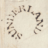 143147 1798 MAIL HOUGHTON, DURHAM TO NEWCASTLE WITH 'SUNDERLAND' HORSESHOE STYLE HANDSTAMP (DU490).