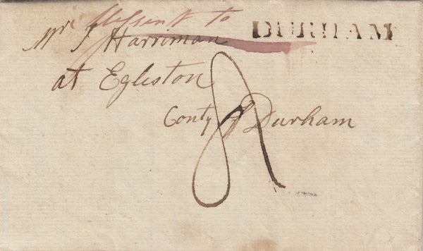 143150 1798 MAIL COVENT GARDEN TO 'EGLISTON, COUNTY DURHAM' WITH MANUSCRIPT 'Mifsent to'  'DURHAM' HANDSTAMP (DU168).