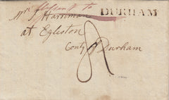 143150 1798 MAIL COVENT GARDEN TO 'EGLISTON, COUNTY DURHAM' WITH MANUSCRIPT 'Mifsent to'  'DURHAM' HANDSTAMP (DU168).