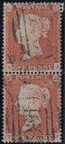 143162 1854 DIE 1 1D PL.157 (SG17) USED VERTICAL PAIR SJ RE-ENTRY (SPEC C1e) TJ KISS PRINT.