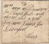 143168 1749 PRIVATELY CARRIED LETTER WOODPLUMPTON, NEAR PRESTON, LANCS  TO LIVERPOOL.