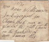 143169 1749 PRIVATELY CARRIED LETTER  WOODPLUMPTON, NEAR PRESTON, LANCS TO LIVERPOOL.