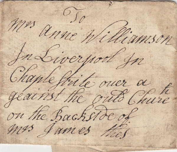 143169 1749 PRIVATELY CARRIED LETTER  WOODPLUMPTON, NEAR PRESTON, LANCS TO LIVERPOOL.