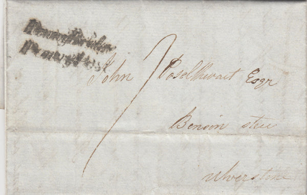 143172 1839 MAIL RUSLAND HALL, WESTMORLAND TO ULVERSTONE WITH 'Penny Bridge/Penny Post' HANDSTAMP (LA784).